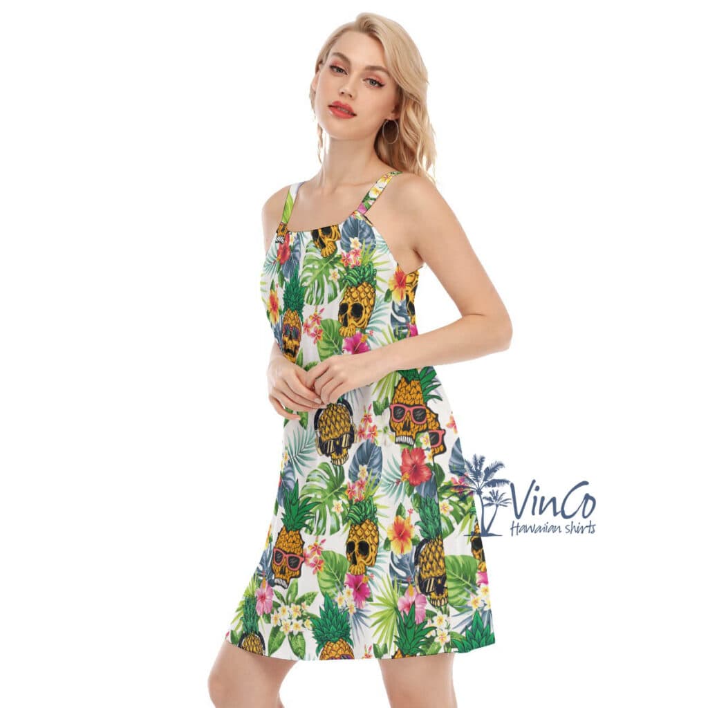 Funny Tropical Pineapple Skull Hawaiian Dresses For Women