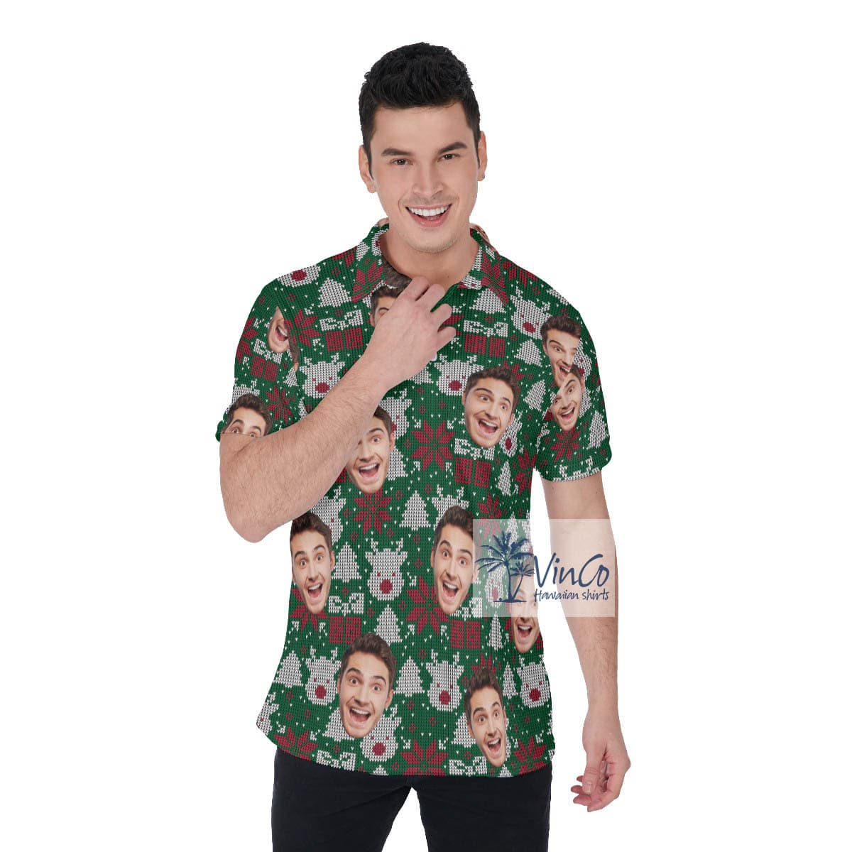 Funny Ugly Christmas Hawaiian Polo Shirt With Custom Face