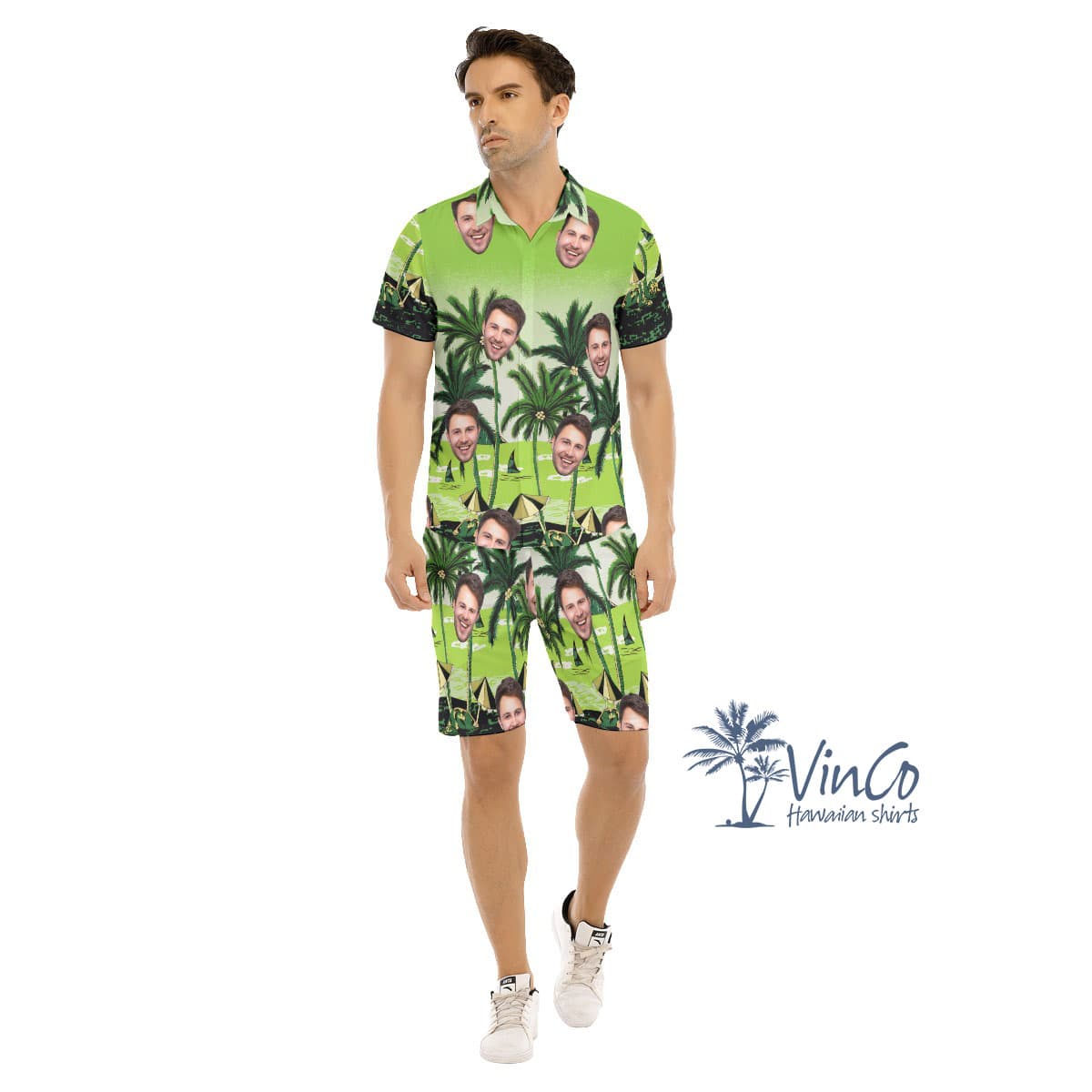 Green Beach Custom Hawaiian Shirt And Shorts Set With Photo (3)