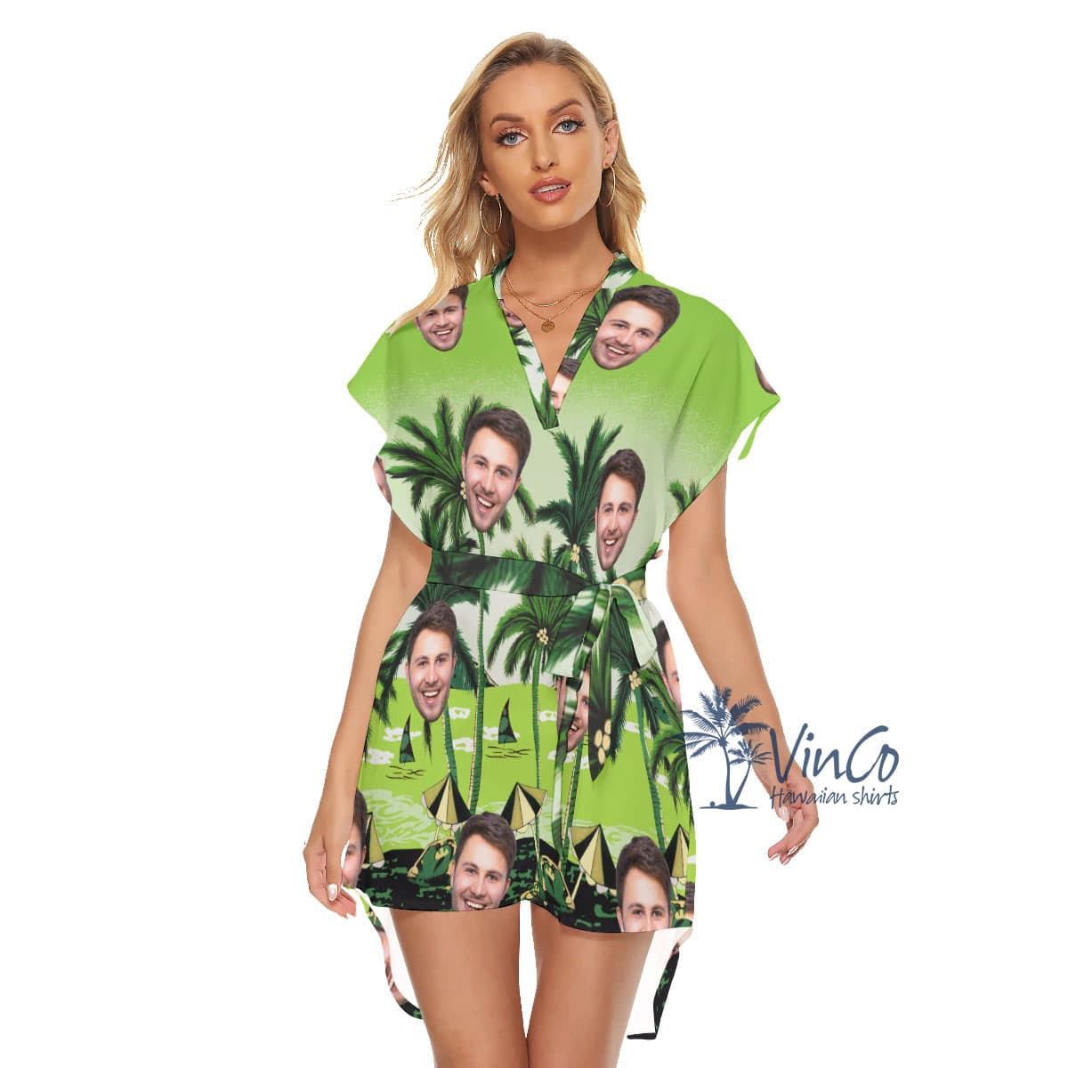 Green Beach Custom Women's Hawaiian Dress With Face (1)