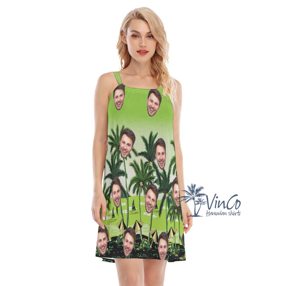 Green Beach Personalized Aloha Cami Dress With Photo (2)