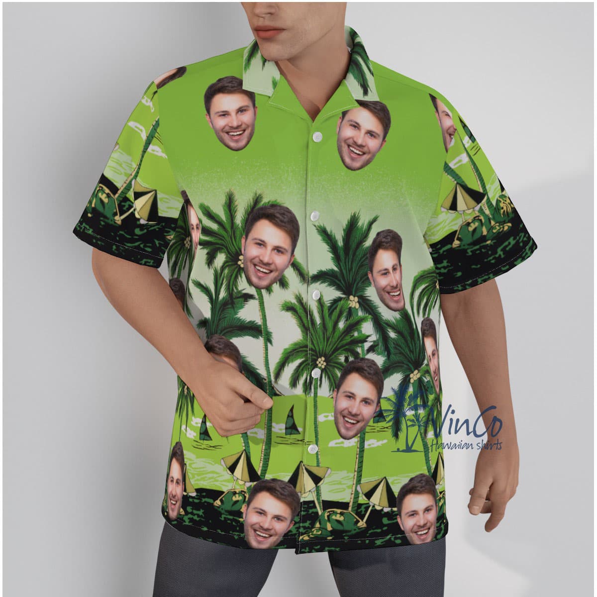 Green Custom Face Hawaiian Shirt With Photos (1)