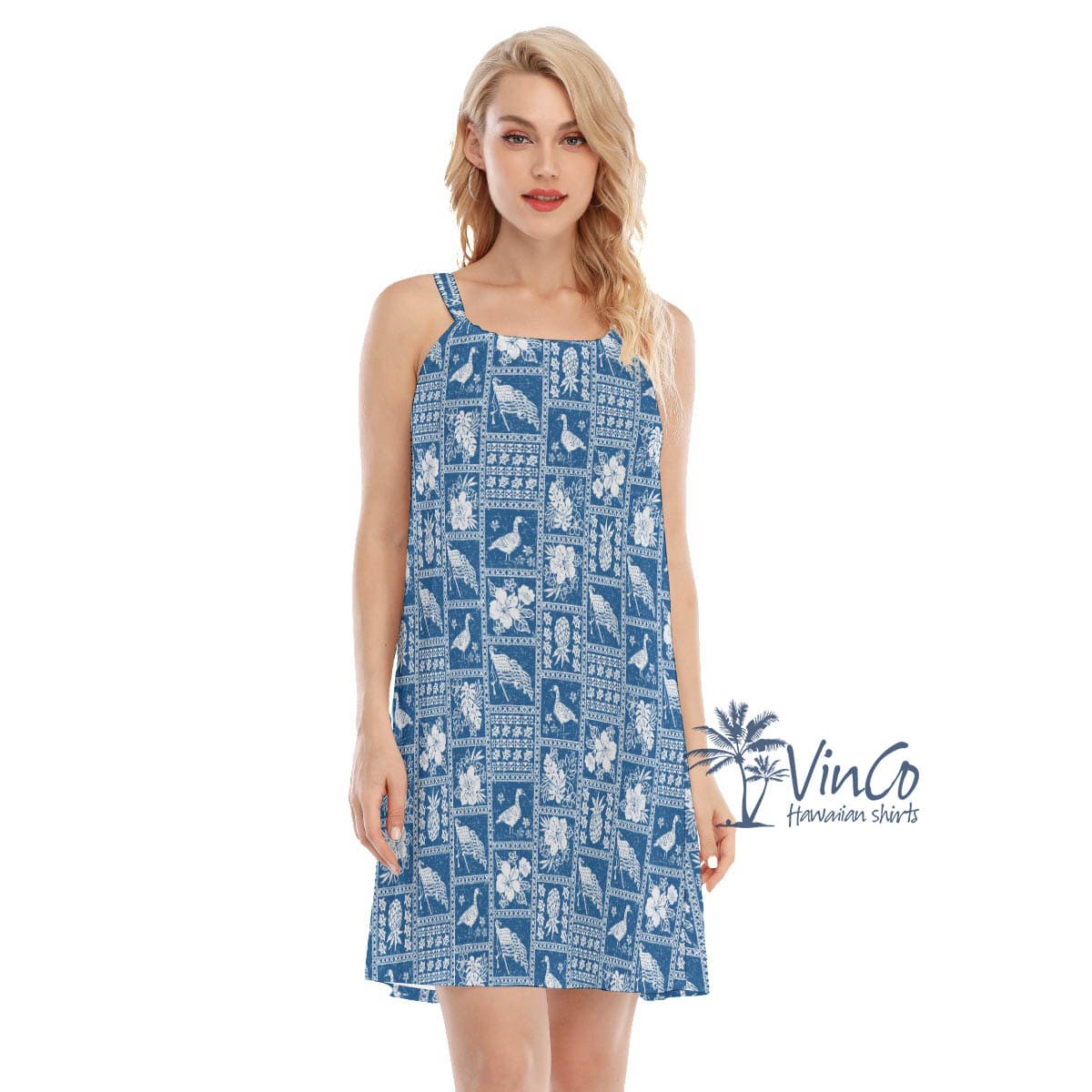Hawaiian Goose American Flag Blue Luau Dress (4)