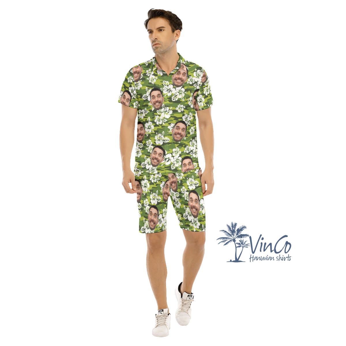 Hibiscus Camouflage Custom Face Men's Hawaiian Shirt And Shorts (3)