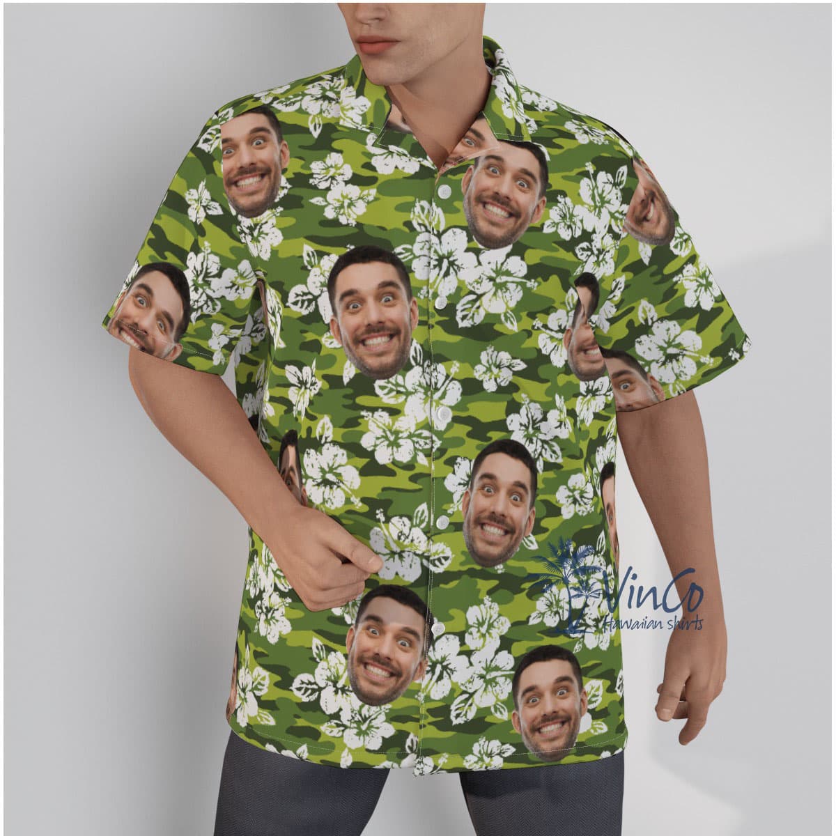 Hibiscus Camouflage Custom Hawaiian Shirt With Multiple Faces (1)