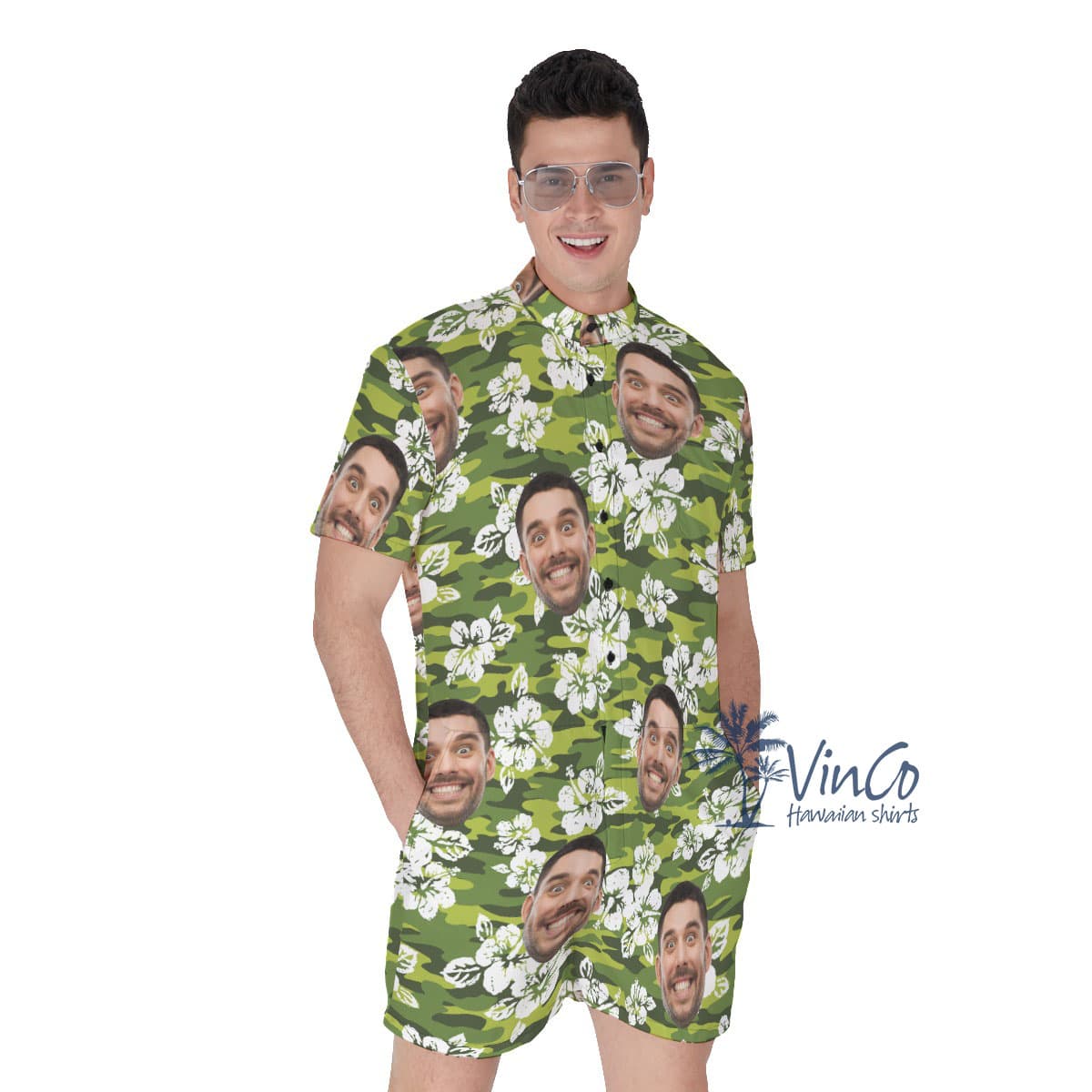 Hibiscus Camouflage Hawaiian Romper With Custom Face (1)