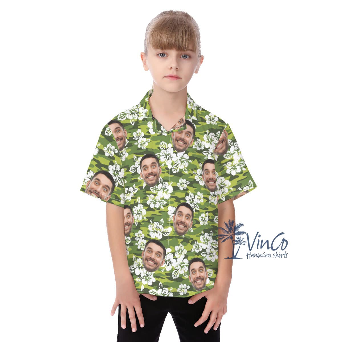 Hibiscus Camouflage Kid's Button Up Shirt With Multiple Faces (3)