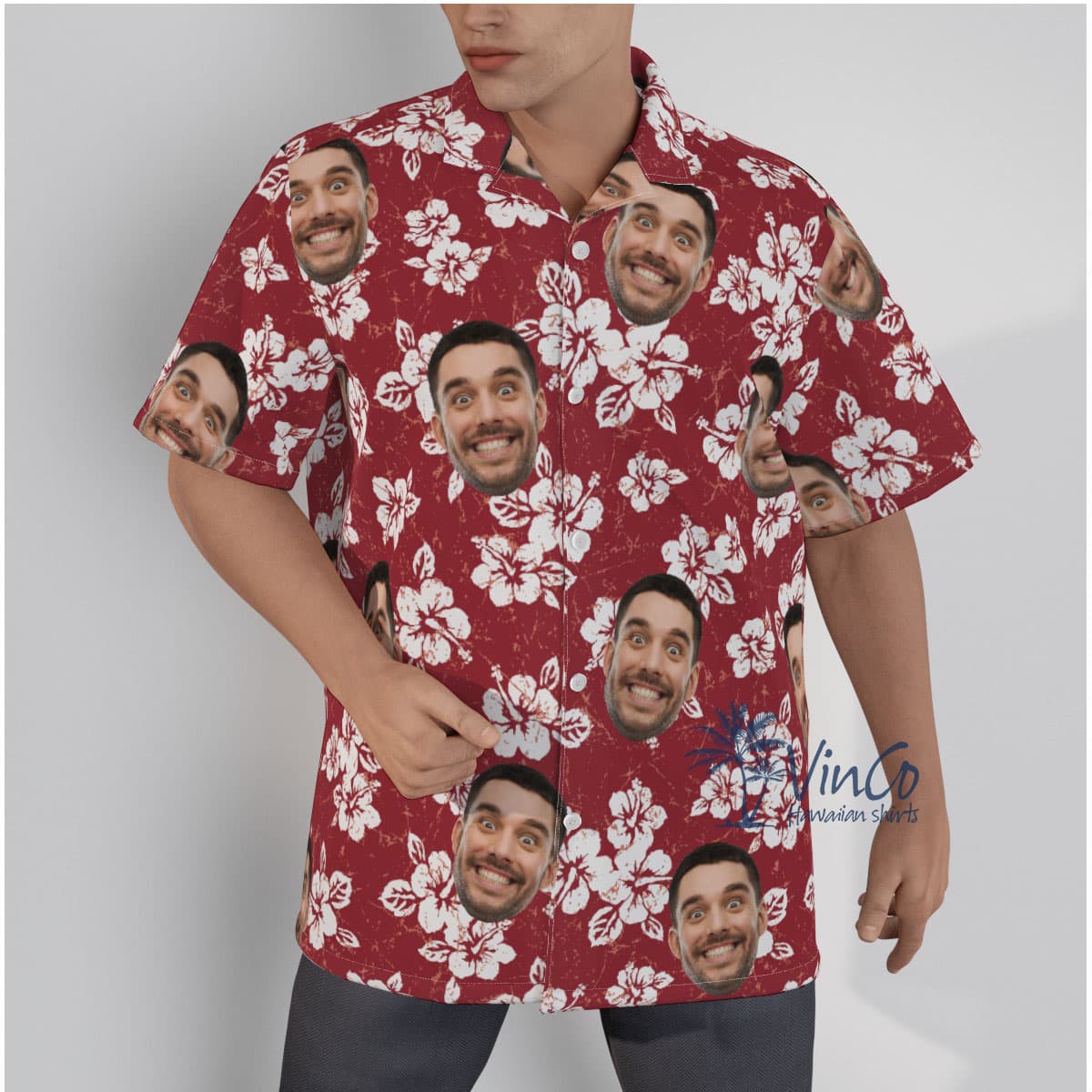 Hibiscus Floral Custom Button Up Shirt With Face (1)