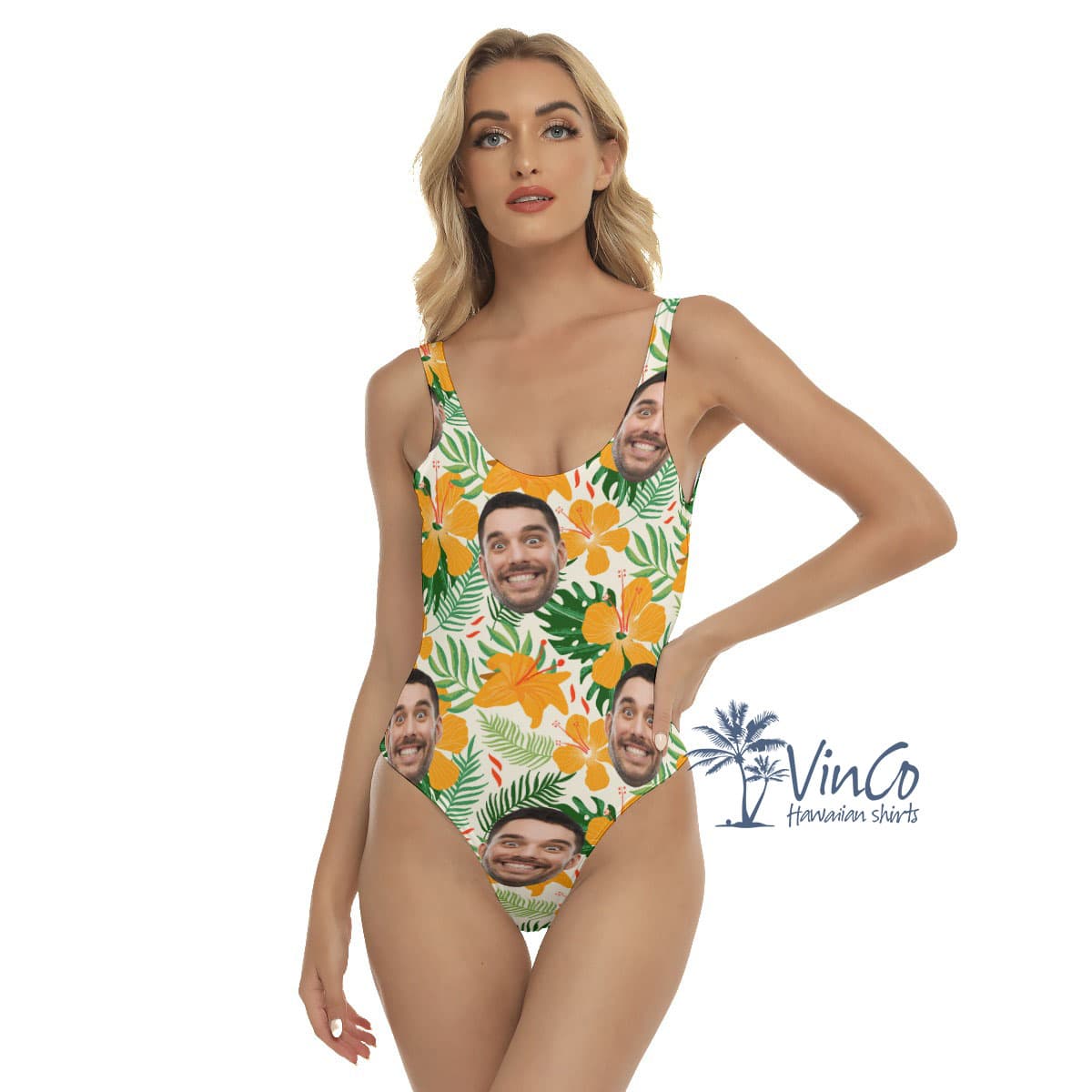 Hibiscus Floral Custom Face Hawaiian One-piece Swimsuit (1)