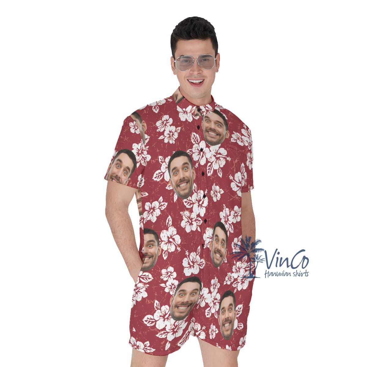 Hibiscus Floral Custom Men's Hawaiian Romper With Multi Faces (3)