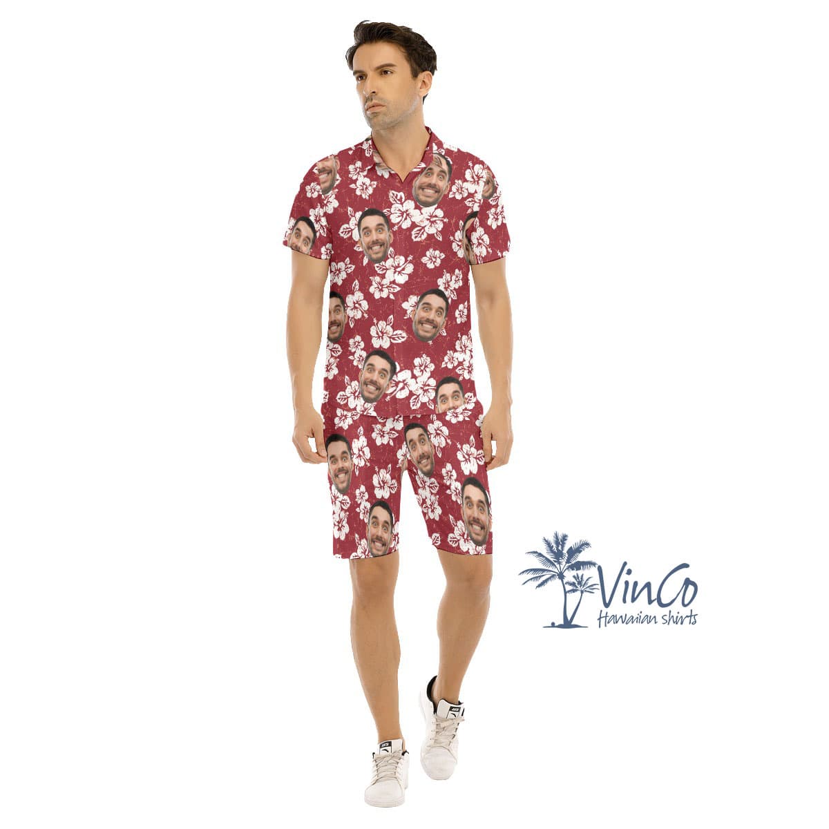 Hibiscus Floral Custom Men's Hawaiian Set With Multi Faces (1)