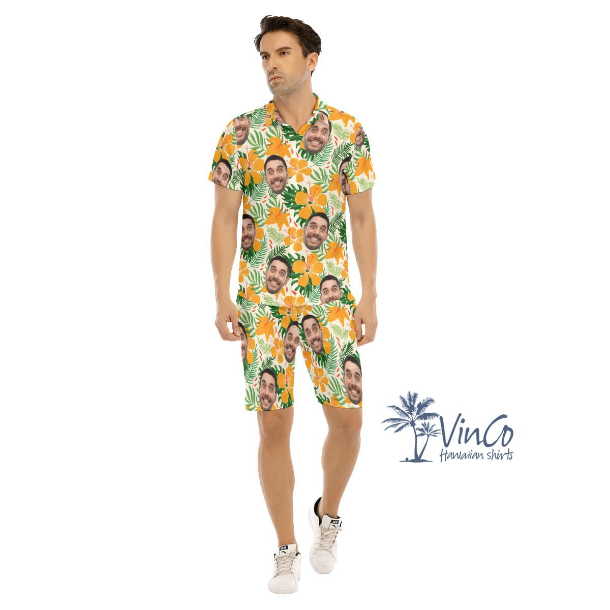 Hibiscus Floral Custom Men's Hawaiian Set With Multiple Faces (1)
