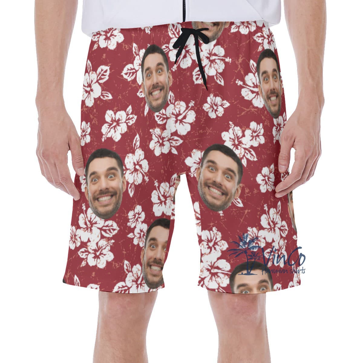 Hibiscus Floral Custom Men's Hawaiian Shorts With Face (3)