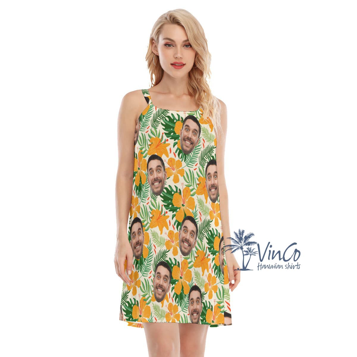 Hibiscus Floral Custom Women's Cami Dress With Face (1)