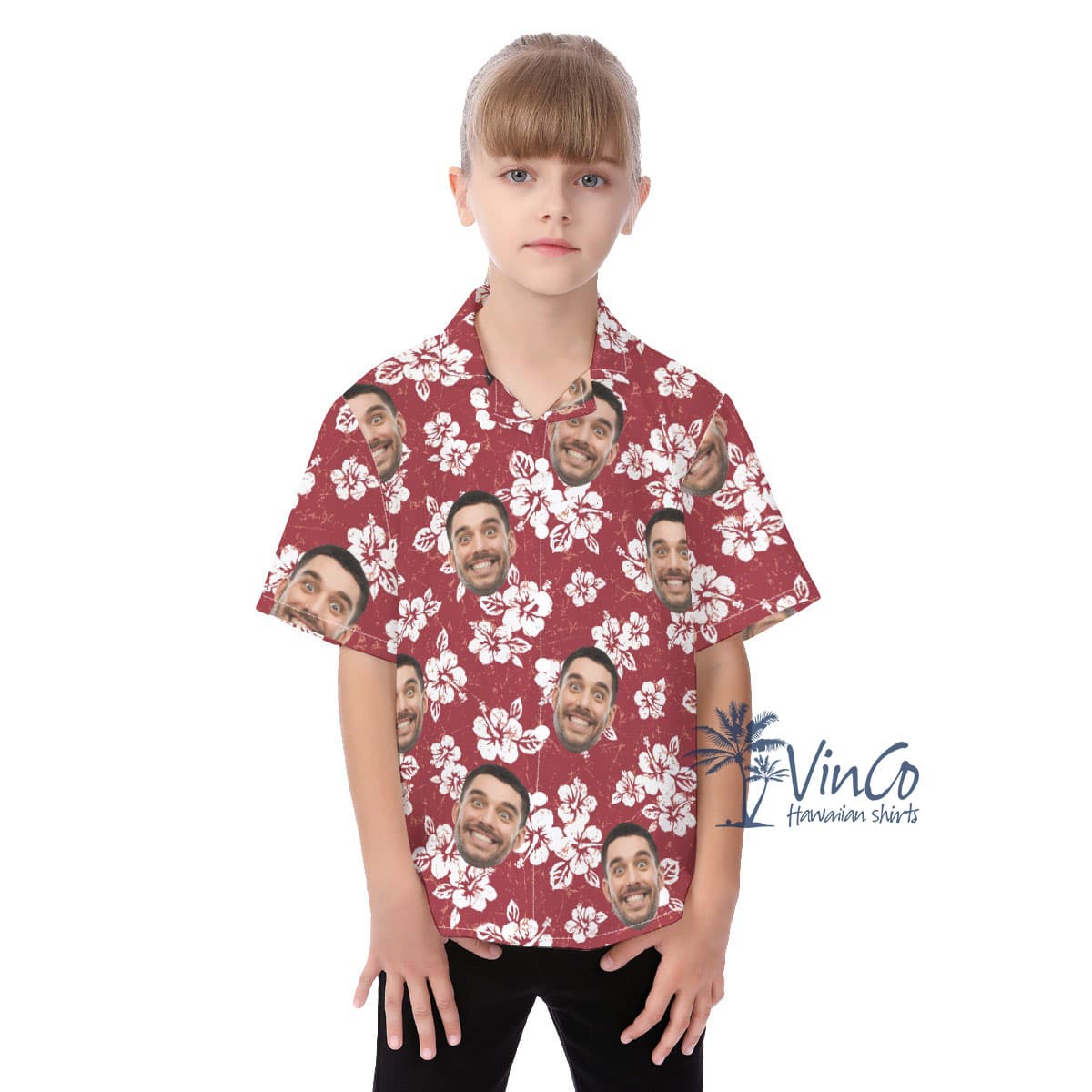 Hibiscus Floral Kids Custom Hawaiian Shirt With Multiple Faces (1)