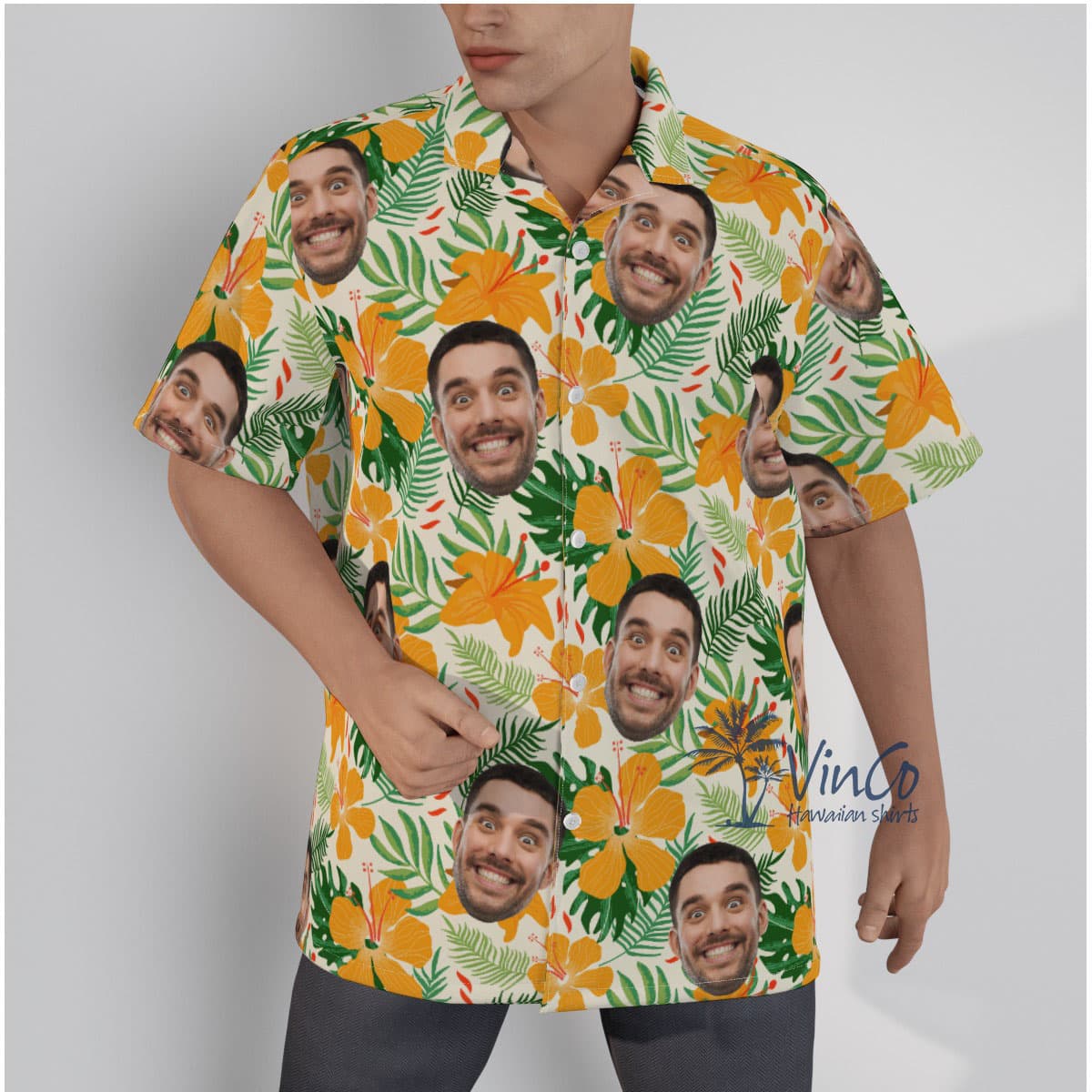 Hibiscus Tropical Custom Face Hawaiian Shirt For Men (1)