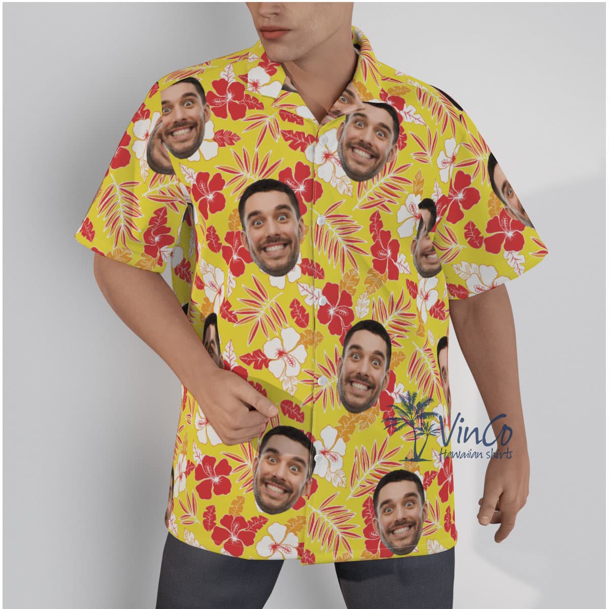 Hibiscus Yellow Custom Face Men’s Hawaiian Shirt (1)