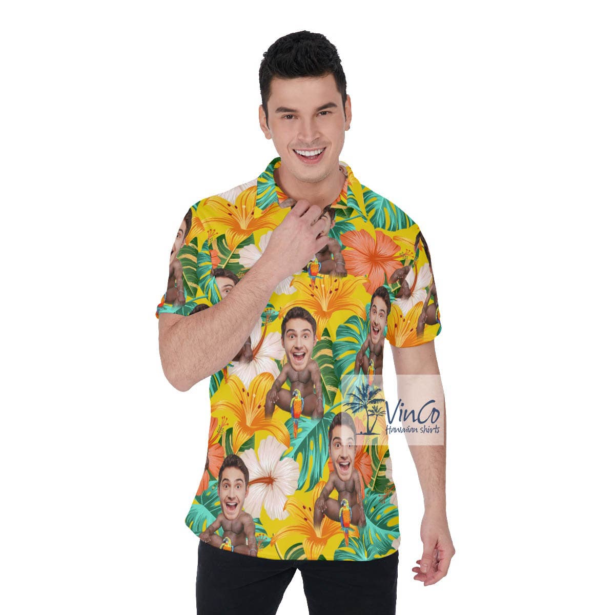 Hilarious Custom Barry Wood Face Hawaiian Polo Shirt For Men (3)