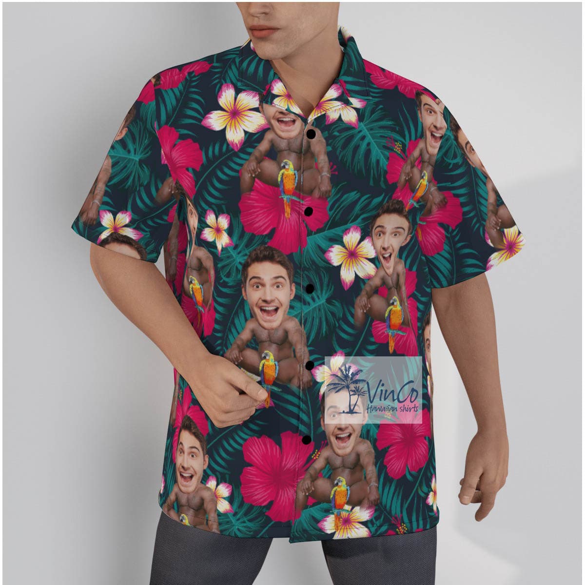 Hilarious Custom Face On Barry Wood Tropical Aloha Shirt For Men (2)