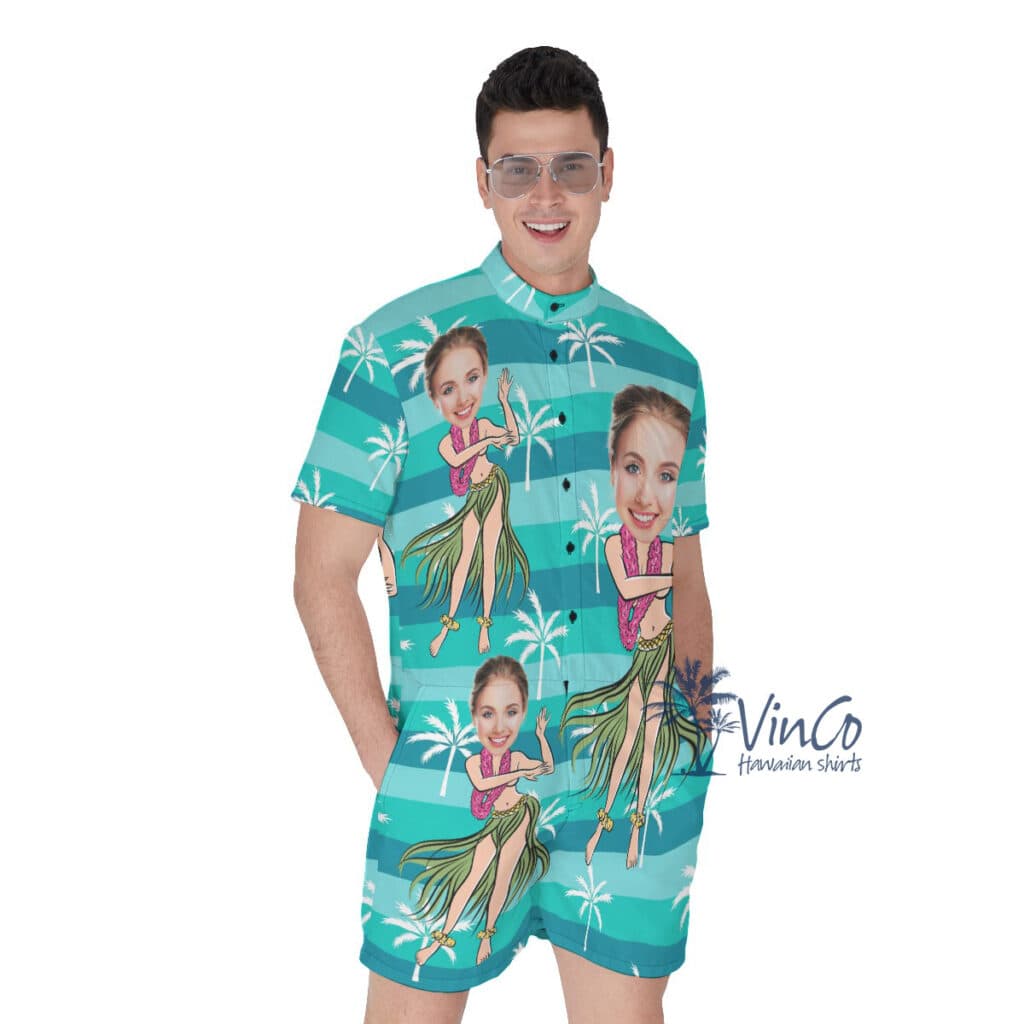 Hula Girl Custom Men's Hawaiian Romper With Faces (3)