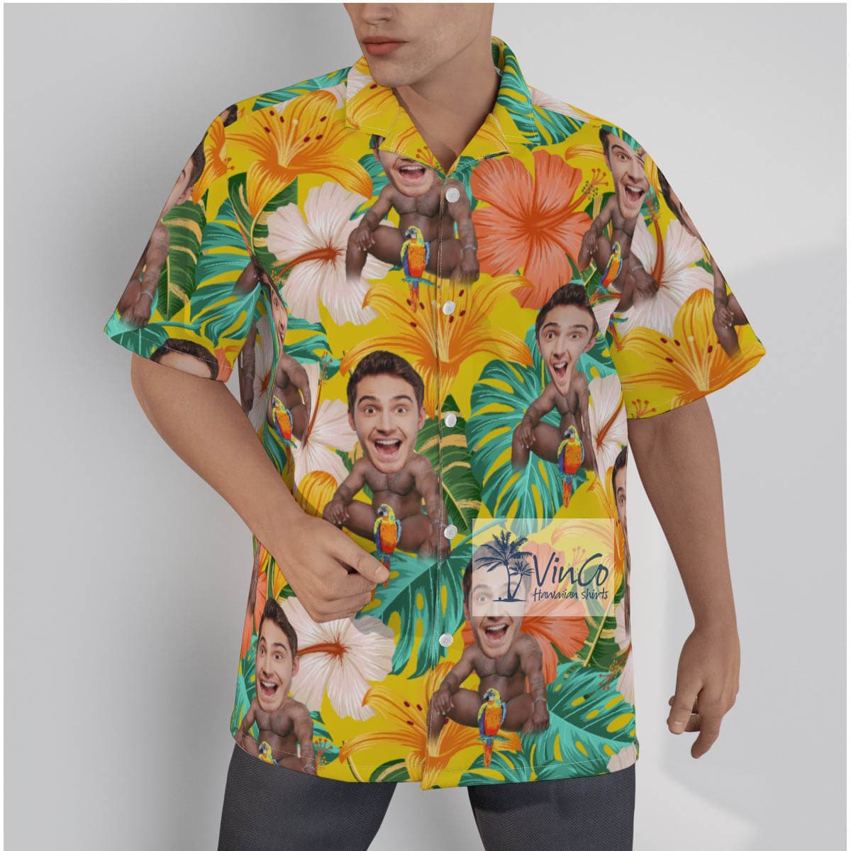 Inappropriate Custom Face Barry Wood Tropical Button Up Shirt For Men (2)