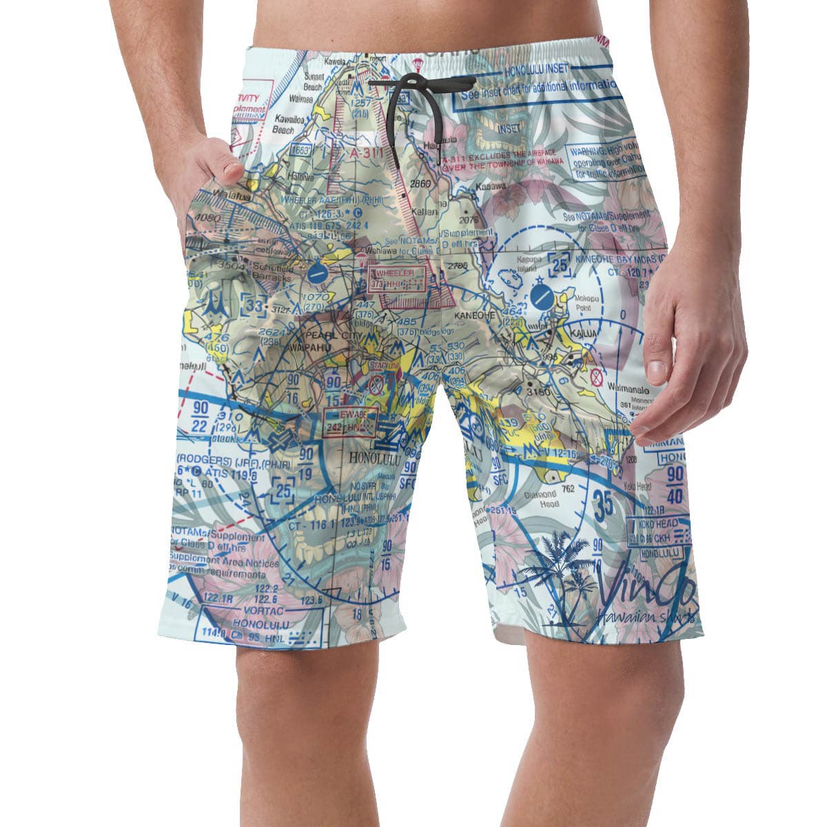 Island Map Hawaiian Beach Shorts For Men