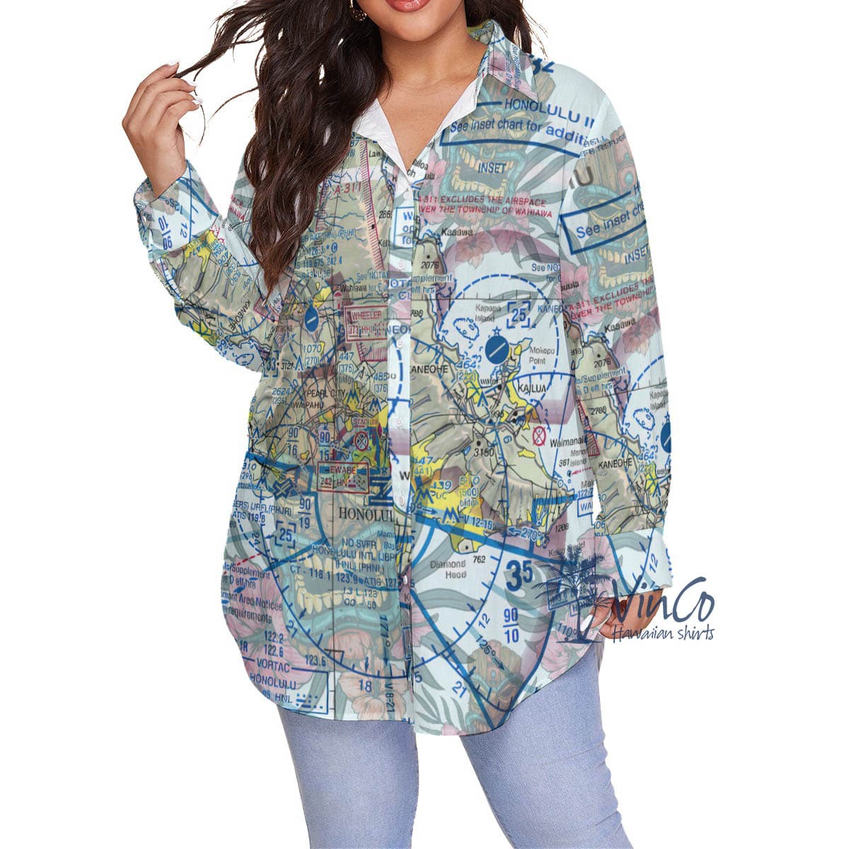 Island Map Hawaiian Plus Size Shirt For Women