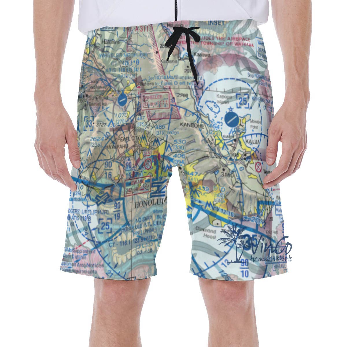 Island Map Tiki Hawaiian Swim Trunks For Men