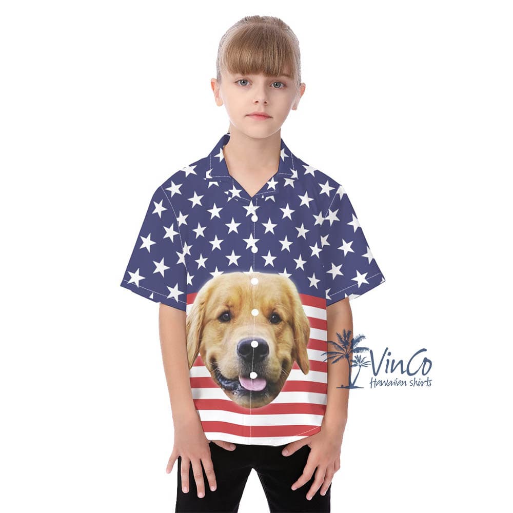 Kid’s 4th Of July Custom Hawaiian Shirt With Dog Faces (2)