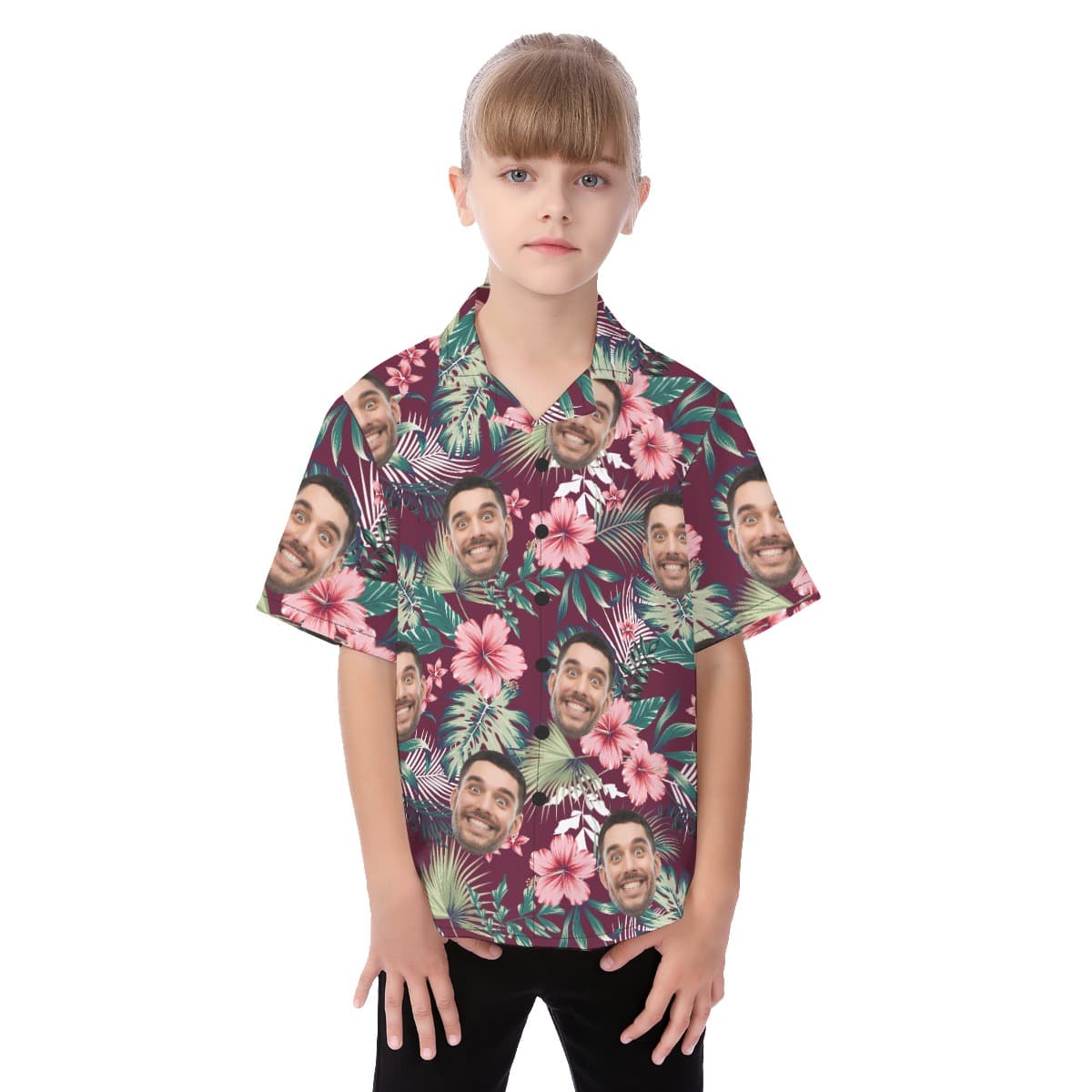 Kid’s Red Hawaiian Shirt With Custom Faces (1)
