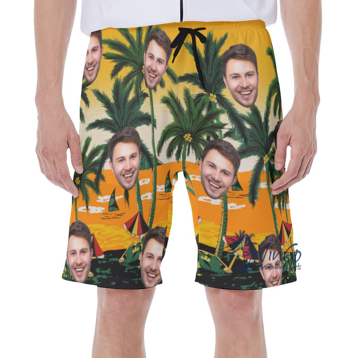 Legend Pacific Yellow Custom Hawaiian Swim Trunks With Multiple Faces (5)