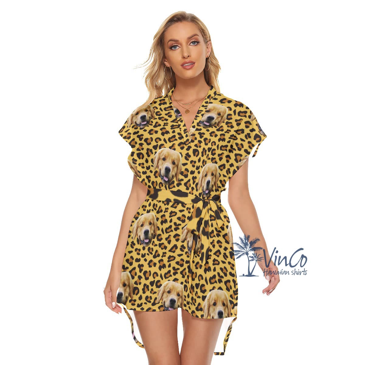 Leopard Custom Dog Face Hawaiian Dress With Belts (2)