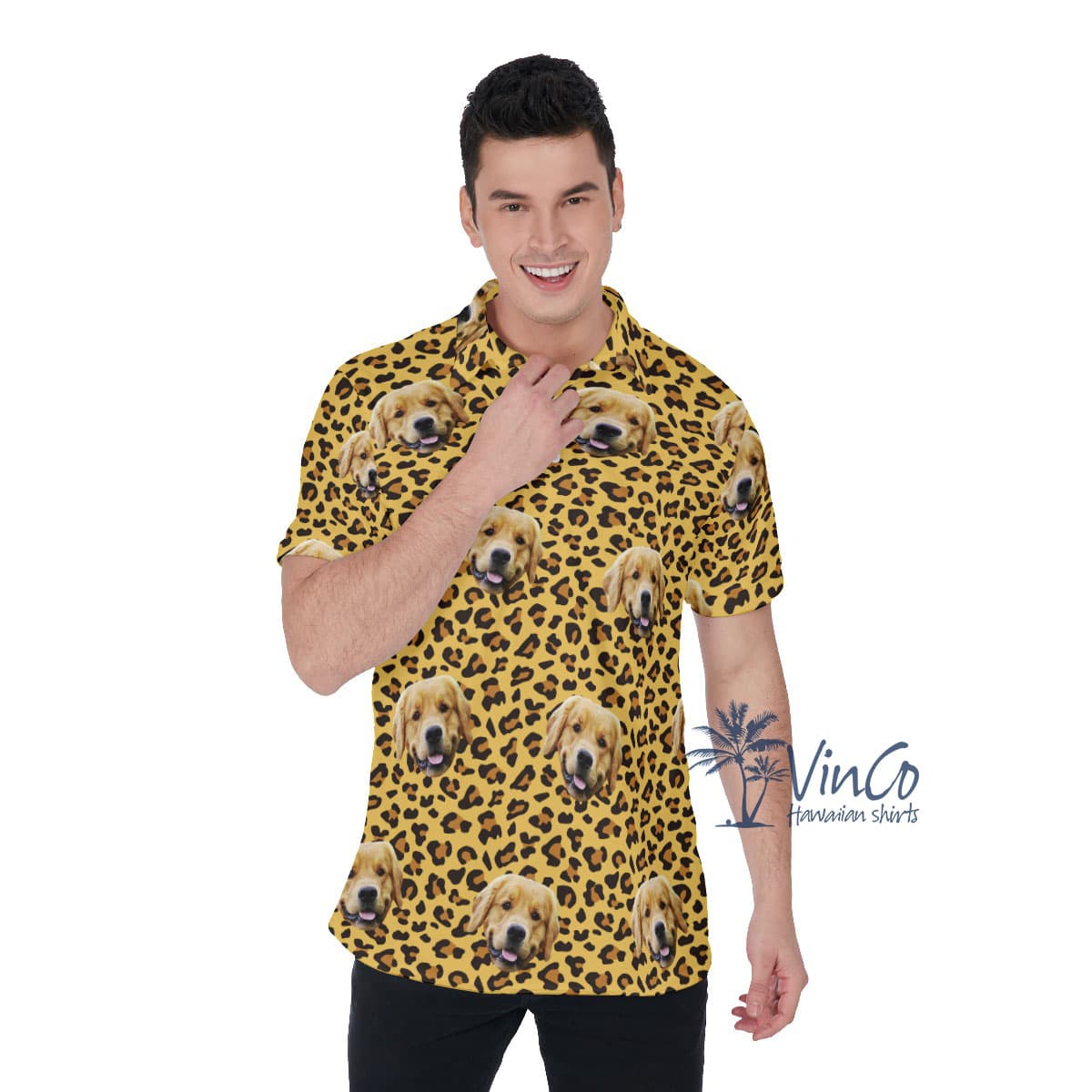Leopard Custom Hawaiian Golf Shirt With Dog Face (1)