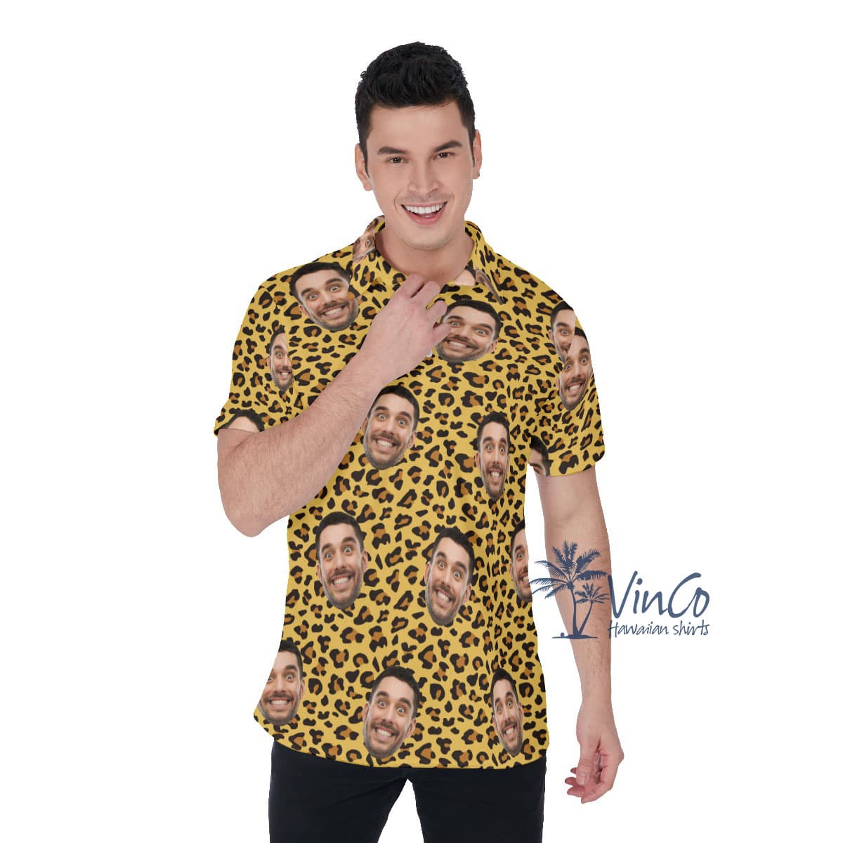 Leopard Custom Men's Collared Shirt With Photo (1)