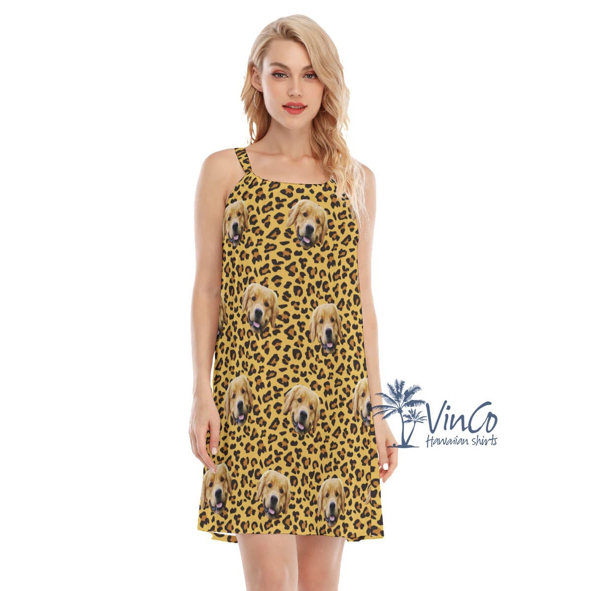 Leopard Custom Women's Cami Dress With Dog Face (1)