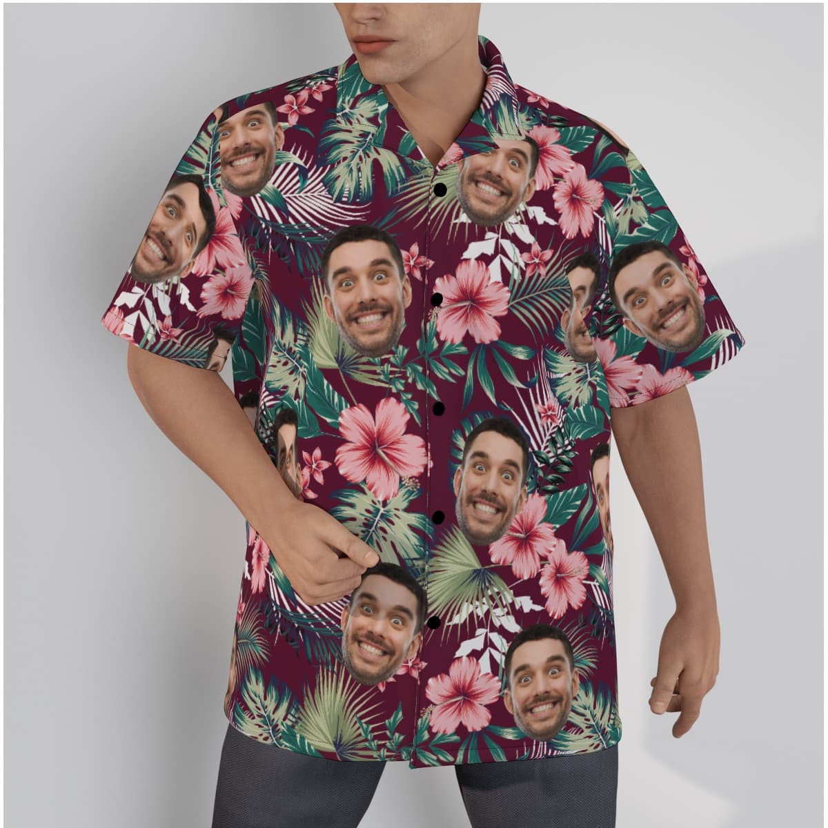 Men’s Custom Red Hawaiian Shirt With Multiple Faces (1)