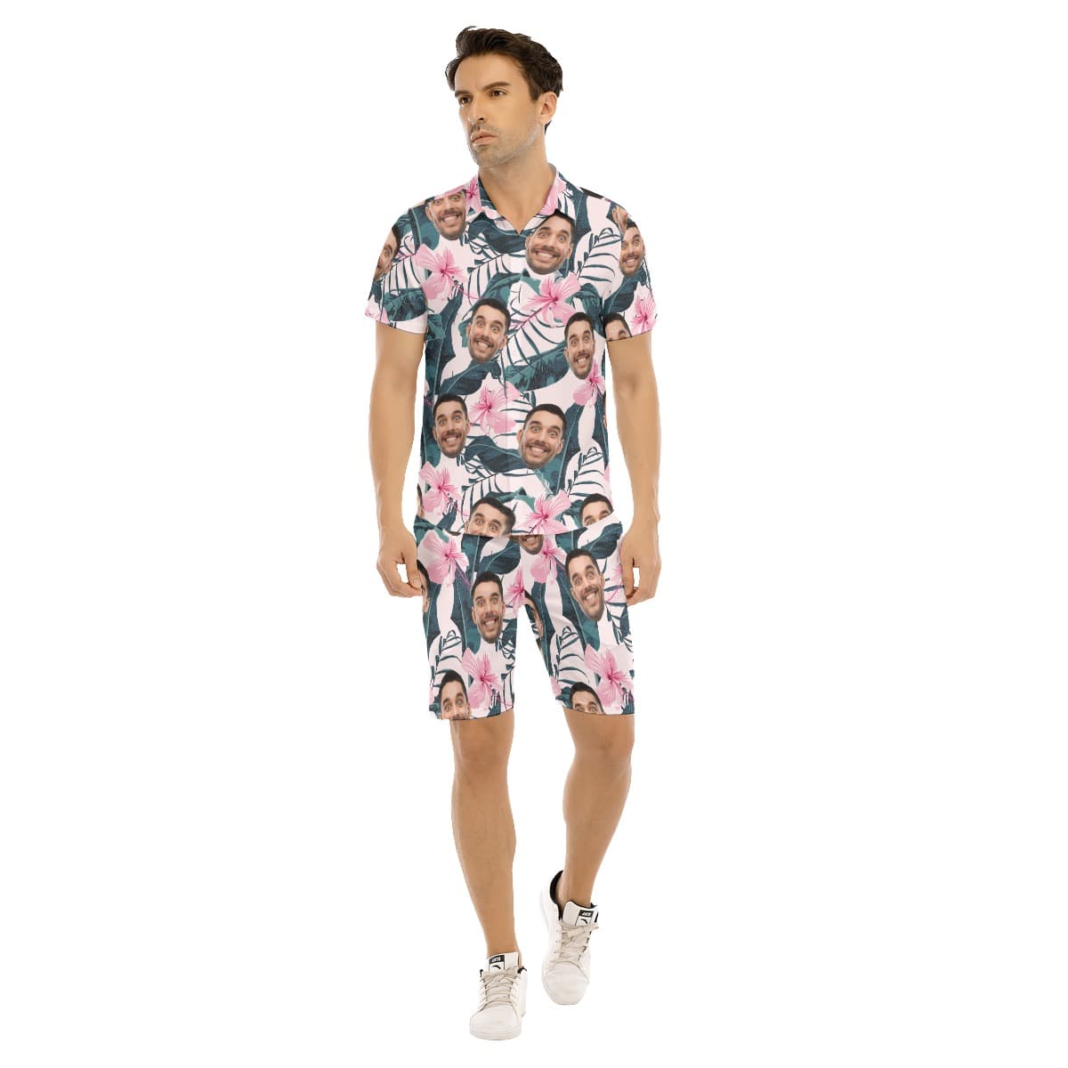 Men’s Floral Custom Face Hawaiian Shirts Set For Summer (1)