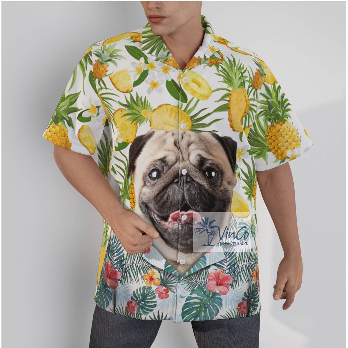 Men’s Personalized Pet Face Aloha Beach Shirt (3)