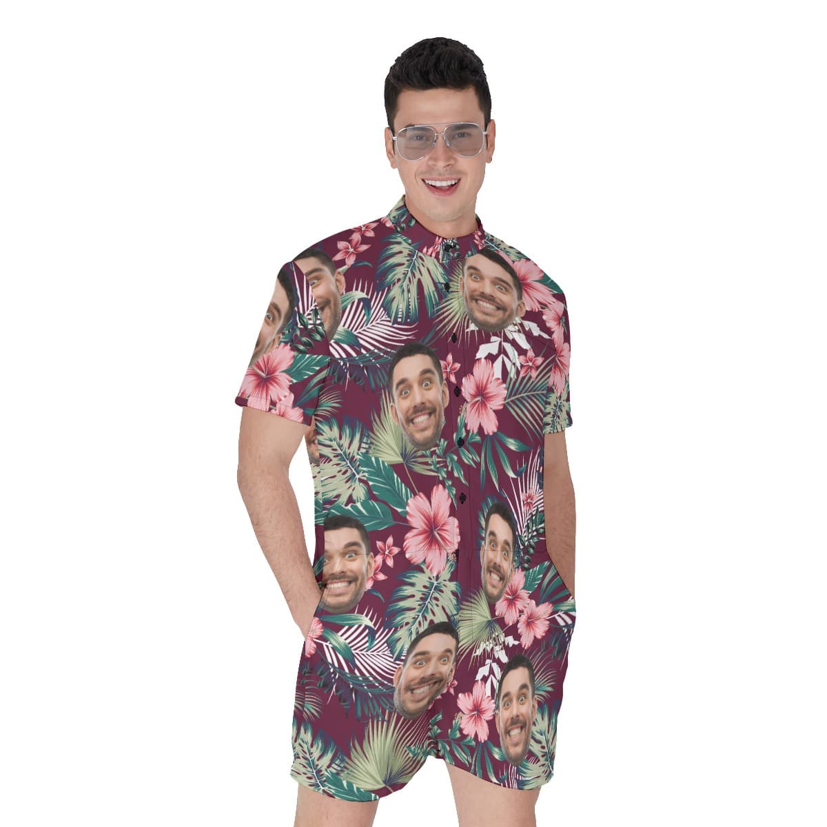 Men’s Personalized Tropical Romper With Faces (1)