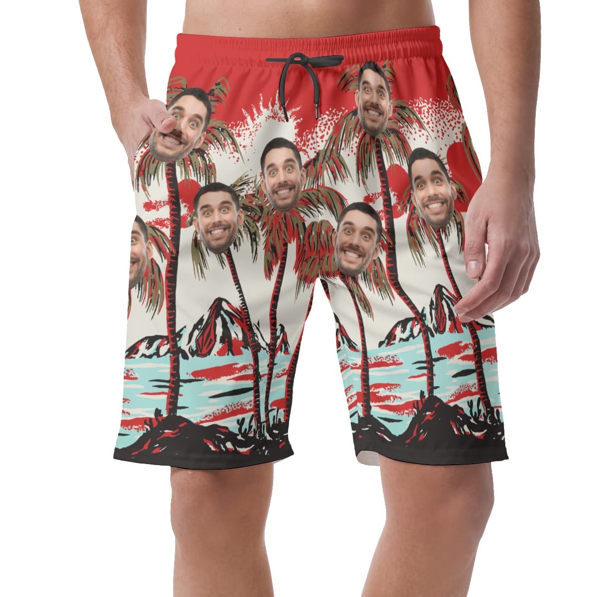 Men’s Red Beach Shorts With Face Custom (1)