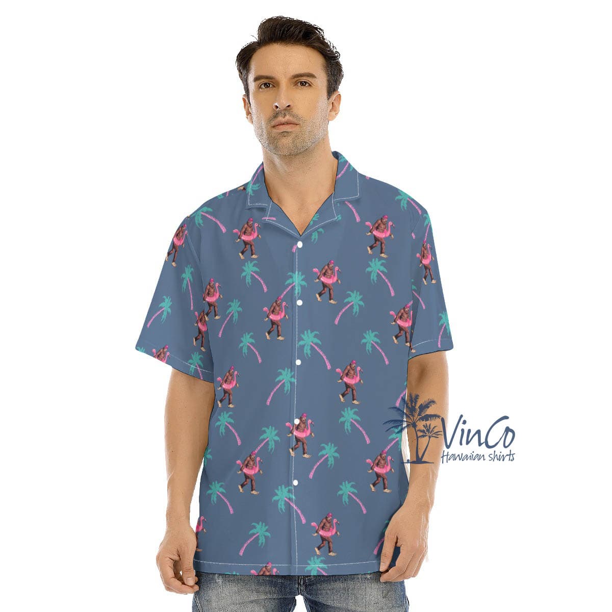 Navy Bigfoot Hawaiian Aloha Shirt For Men (2)