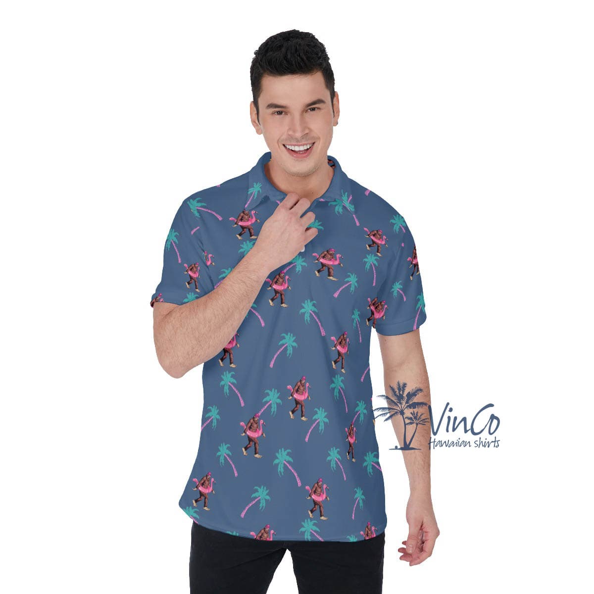 Navy Bigfoot Hawaiian Golf Shirt By Men (2)