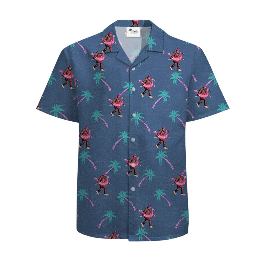 Navy Bigfoot Palm Trees Cotton Hawaiian Shirt For Men (2)
