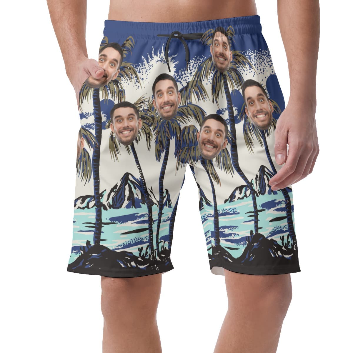 Navy Blue Custom Face Men’s Hawaiian Shorts (1)