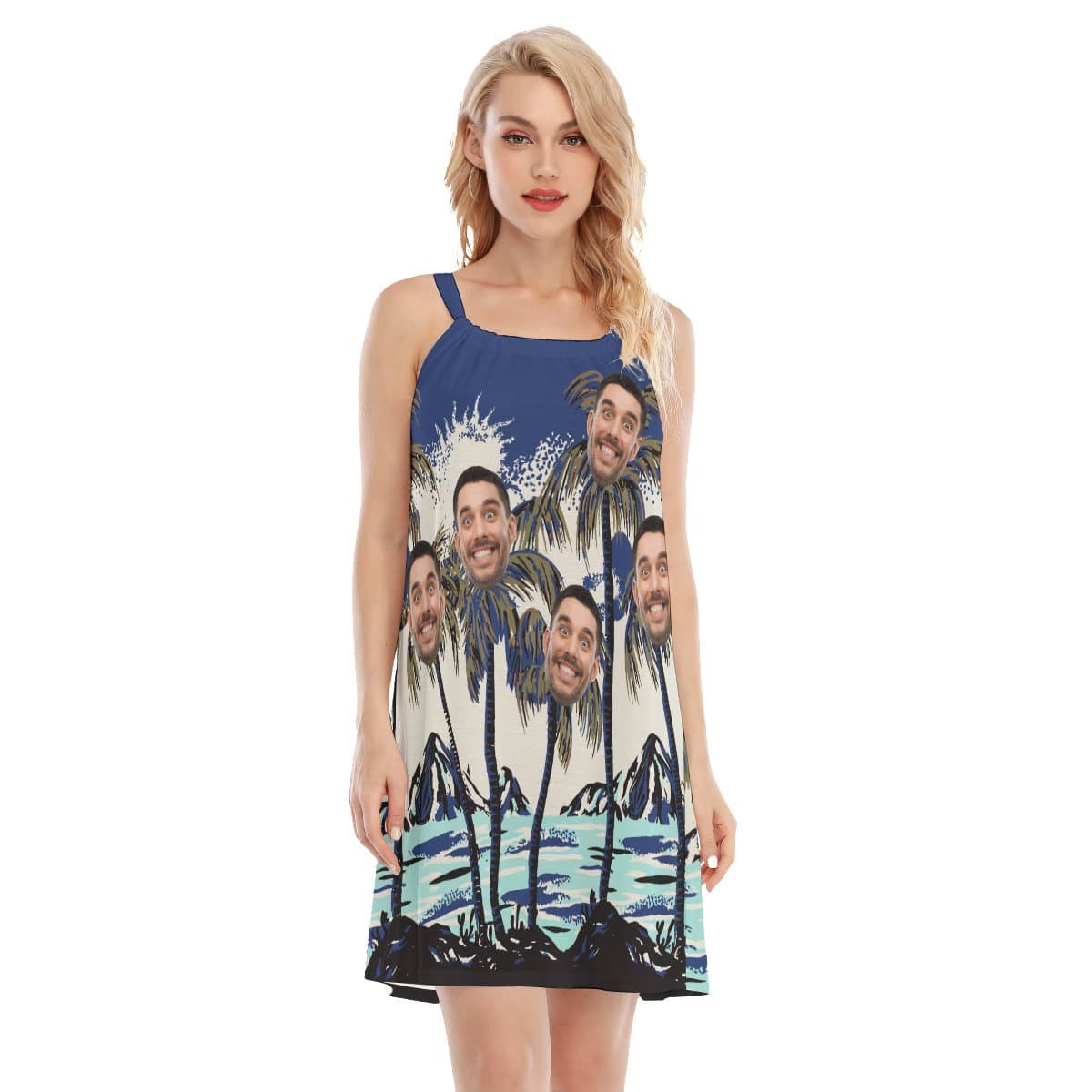 Navy Custom Face Hawaiian Dress For Party (1)