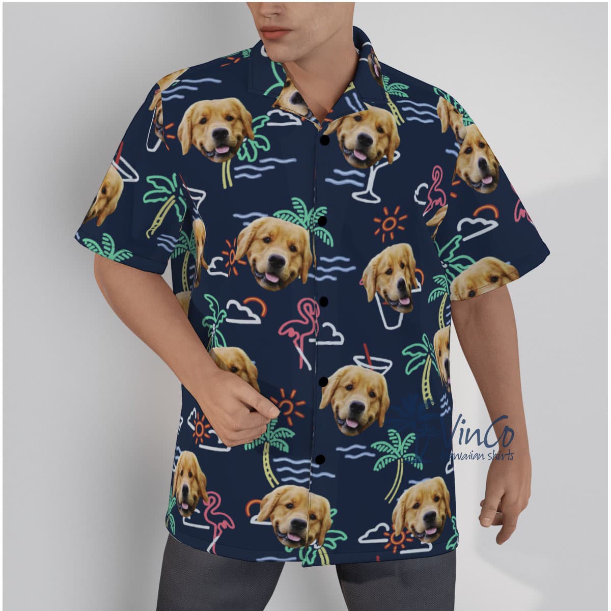 Navy Custom Hawaiian Shirt With Dog Face (1)