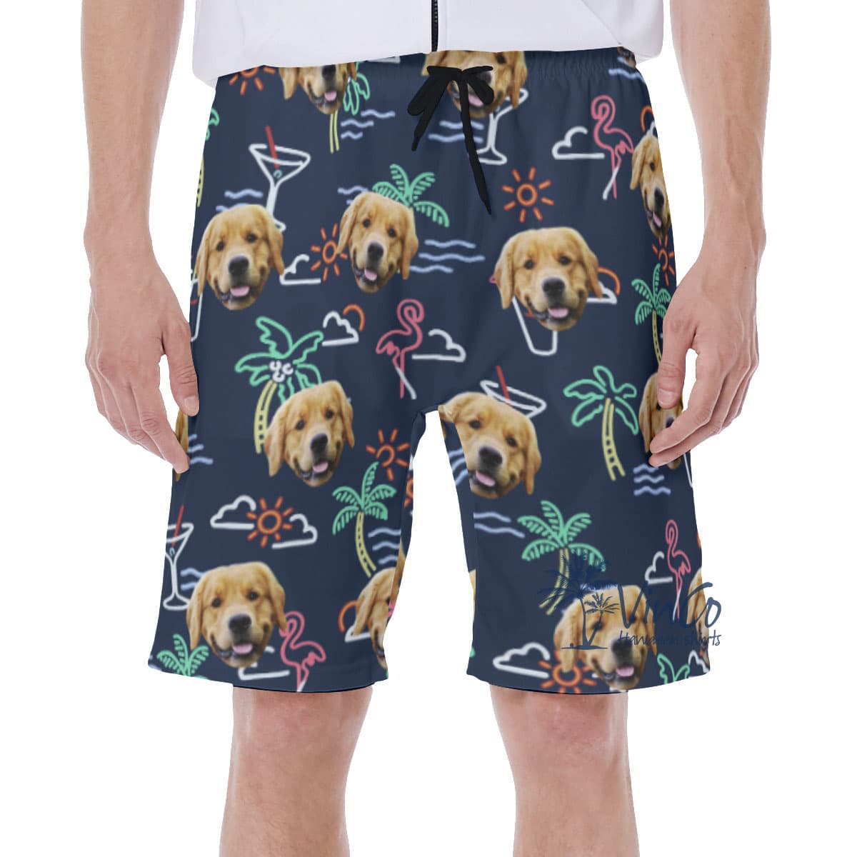 Navy Custom Hawaiian Swim Trunks With Multiple Dog Faces (1)