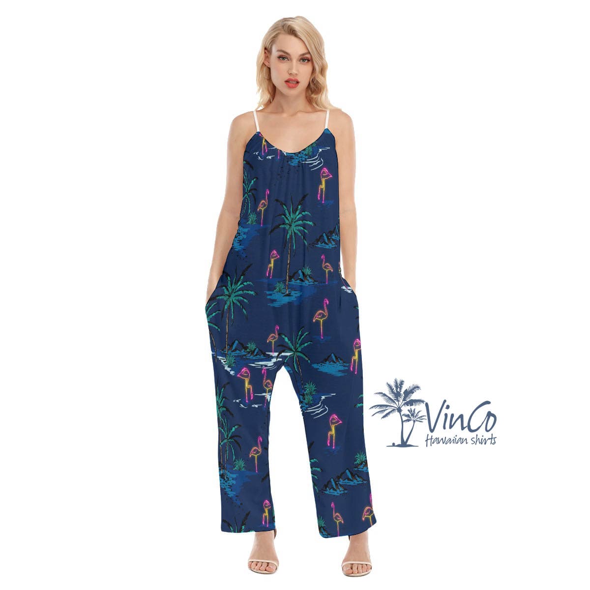 Navy Flamingo Hawaiian Jumpsuit For Women (2)