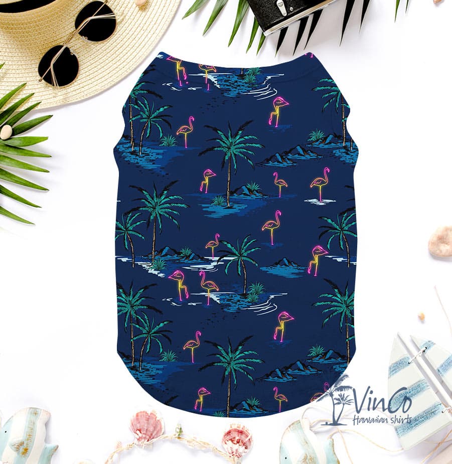 Navy Flamingo Hawaiian Shirt For Pet (1)