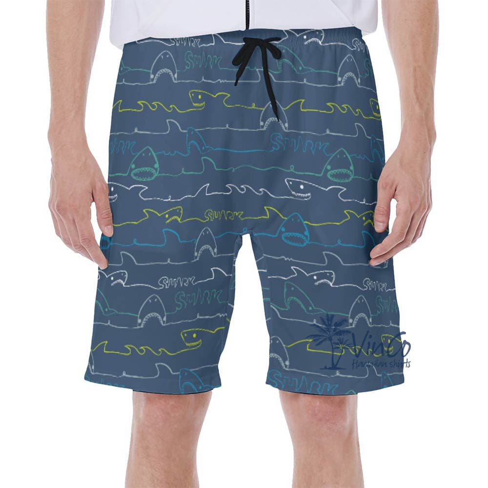 Navy Shark Swim Trunks For Men (4)